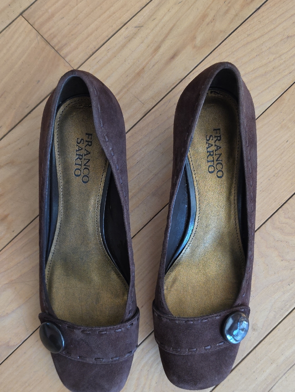 Franco Sarto Brown Suede Loafers with Button Detail